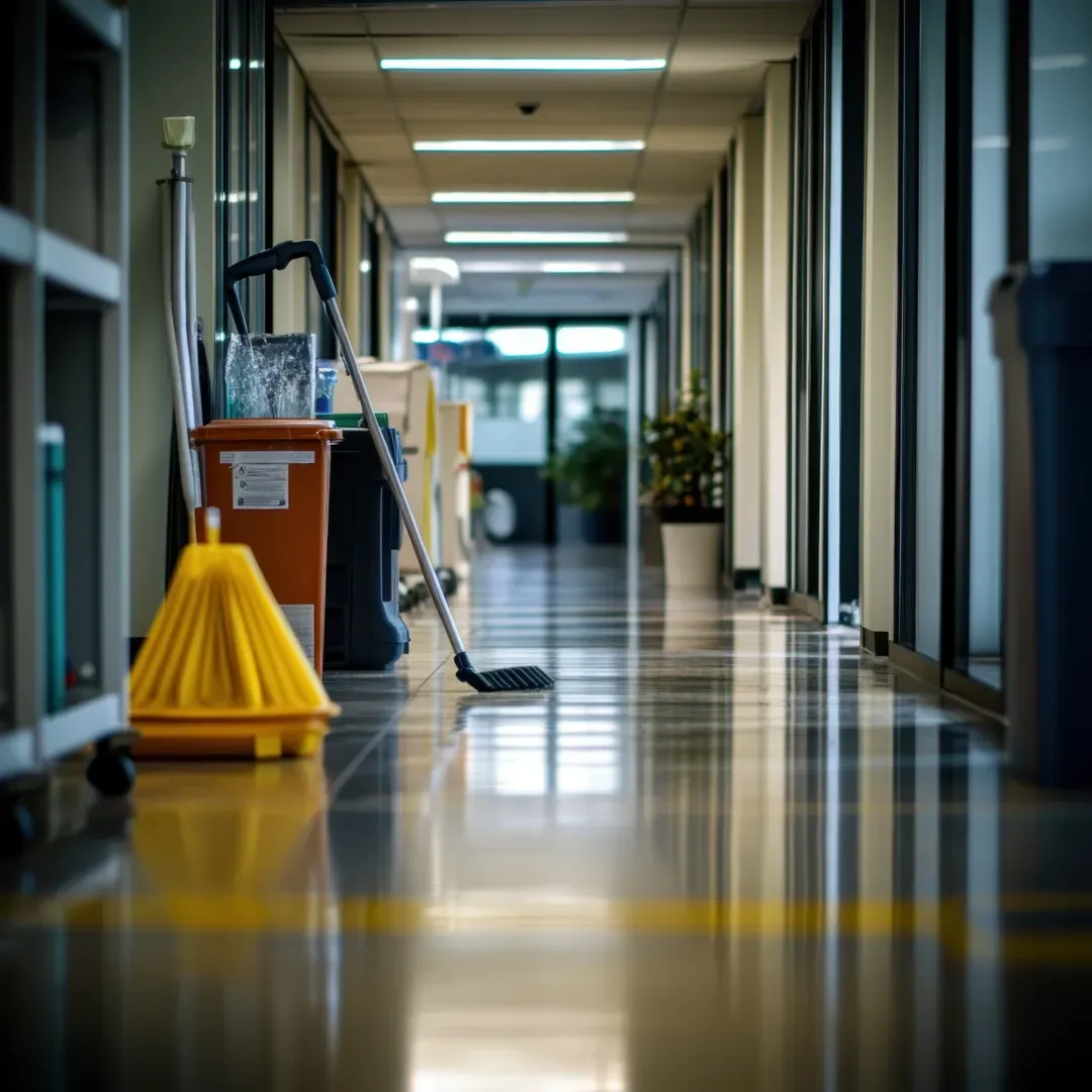 a mop in the hallway 