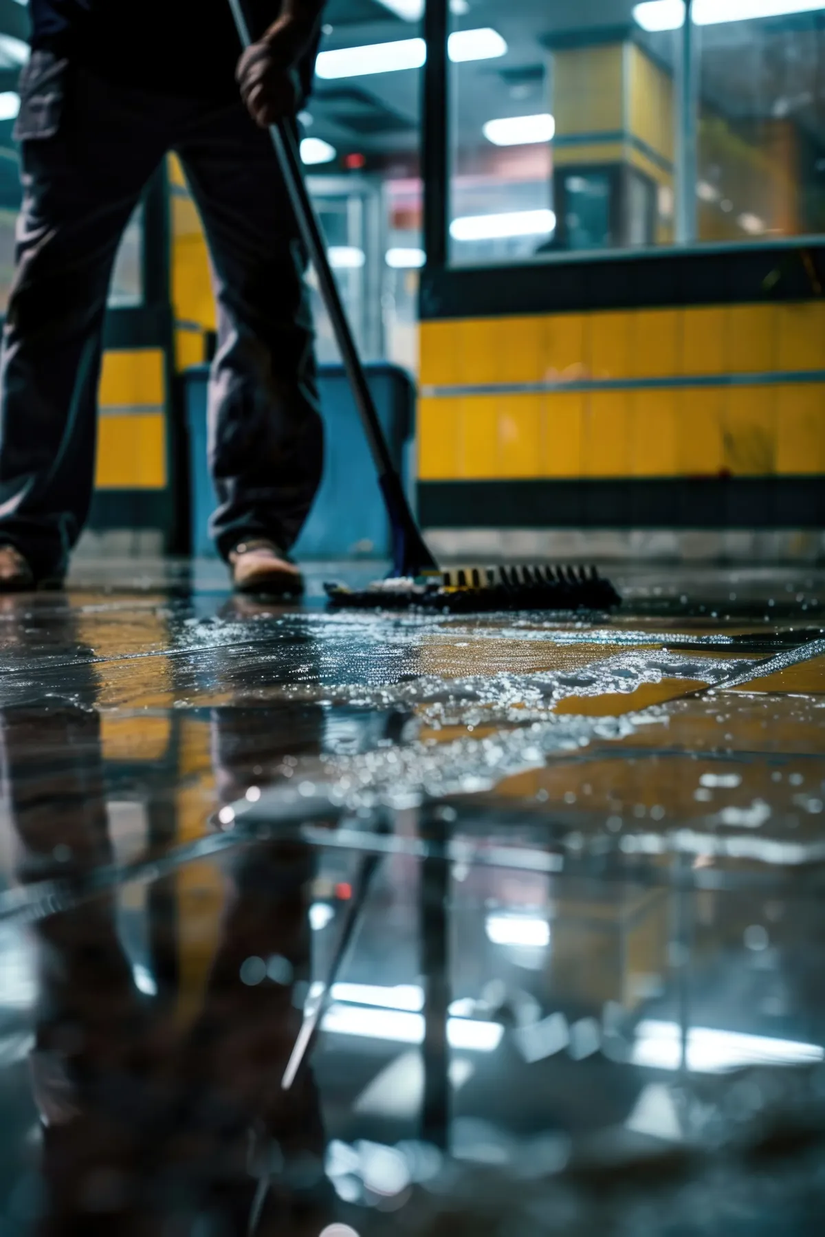 a person cleaning the floor