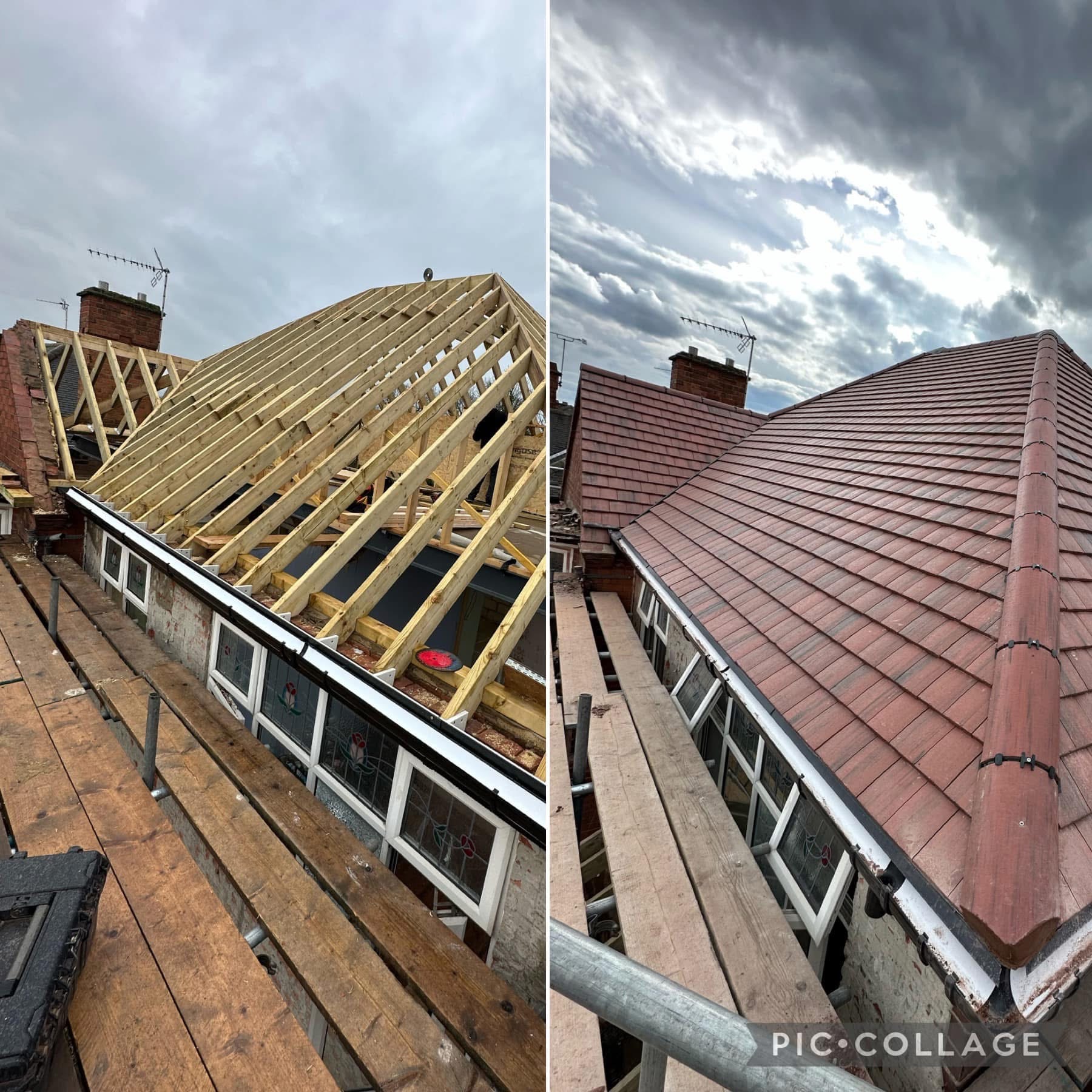 before and after of a roof installed by gw roofing services