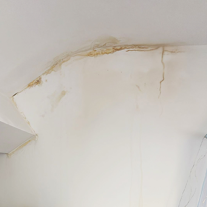 bedrom damage from a roof leak then gw roofing services fixed it