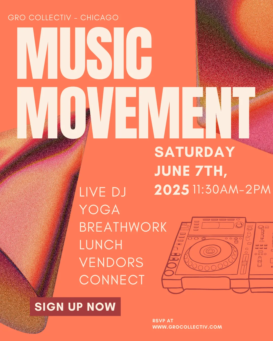 Flyer for Music Movement: A high-energy music and connection event