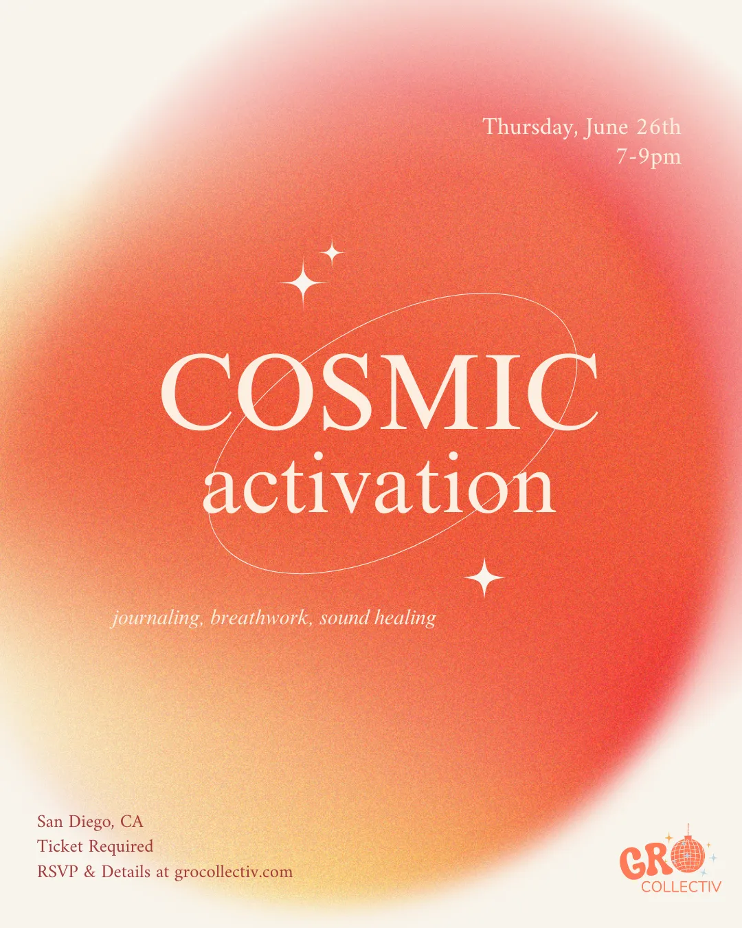 Flyer for Cosmic Activation: A spiritual wellness gathering
