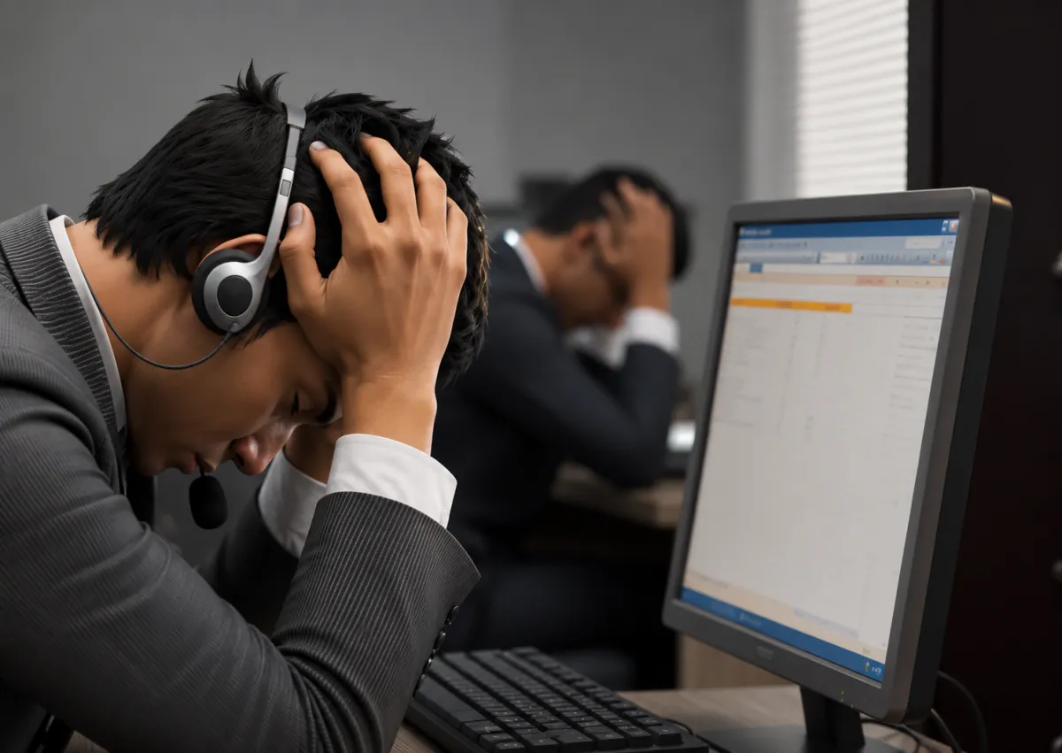A headset resting on an office desk, symbolizing the end of a long shift.