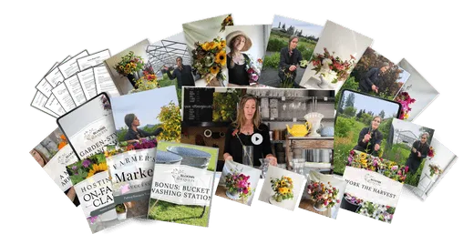 The logo for the complete course, community and coaching for learning to grow cut flowers and flower business planning