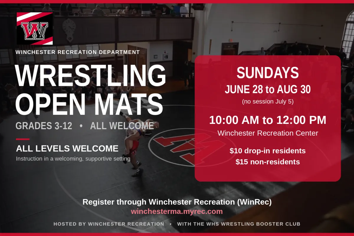 Winchester Wrestling summer Open Mats, grades 3 to 12 at the Winchester Recreation Center