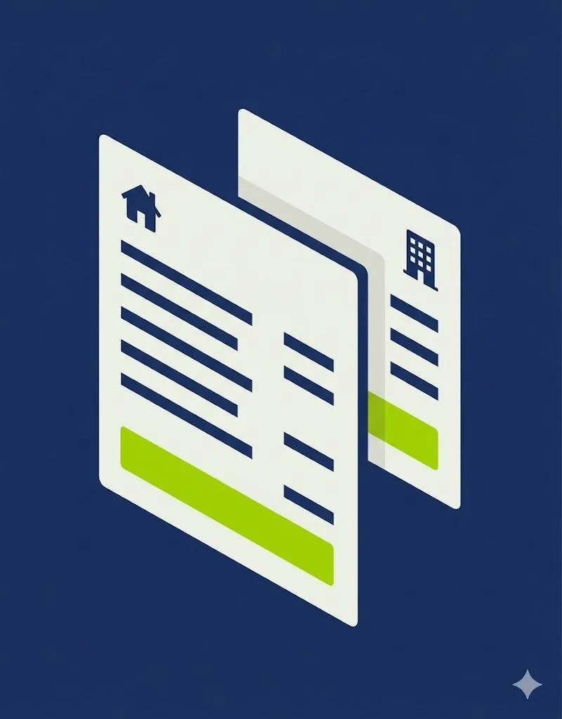 Iillustration of two layered financial statement cards representing net equity from a home sale and mortgage qualification for the next property, for Ontario downsizers.
