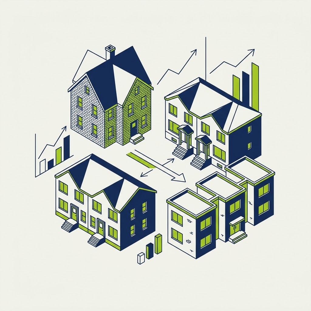 Illustration showing a cancelled mortgage conract and a new mortgage agreement