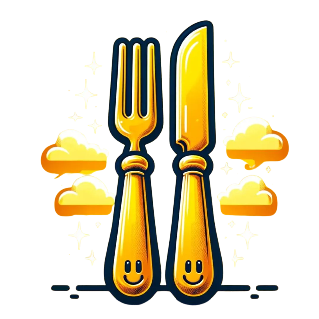 cartoon knife and fork logo
