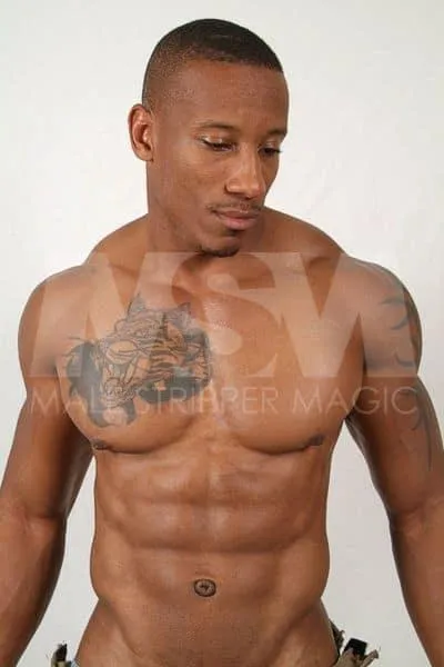 Black male stripper Dante posing shirtless