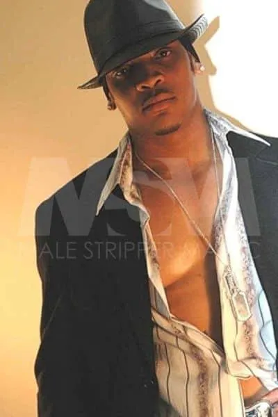 Black male stripper Temptation in a classy suit and fedora