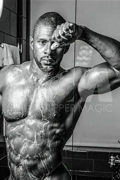 Black male stripper Dream in a soapy shower scene