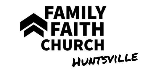 Square logo badge with two black upwards-pointing chevrons and the text 'FAMILY FAITH CHURCH' stacked in bold black sans-serif font