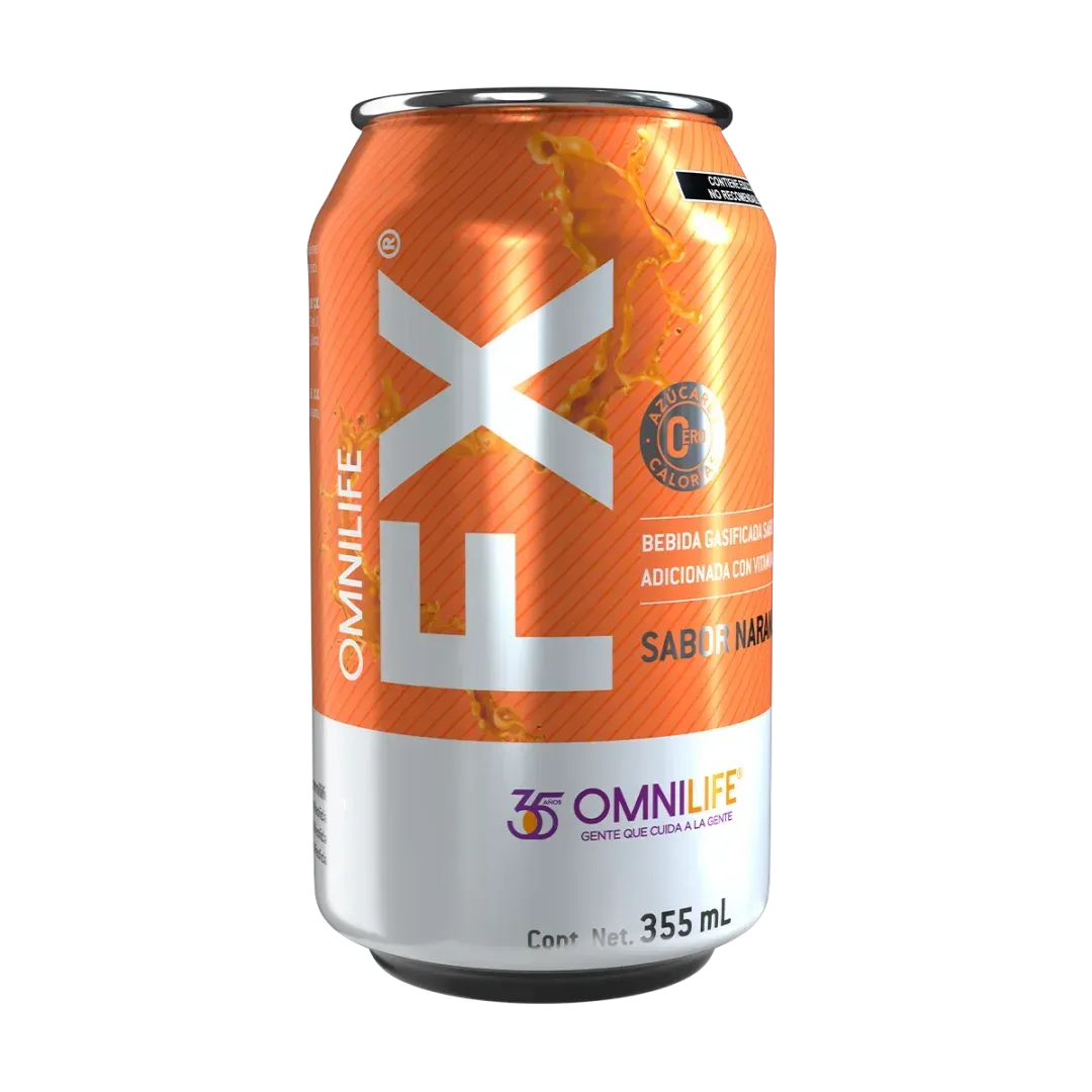 Refresco saludable FX de Omnilife gasificado sabor naranja con estevia
