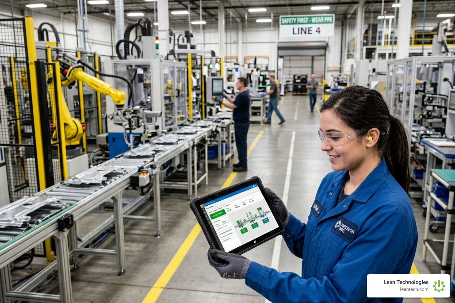 manufacturing software on tablet in modern factory - manufacturing software