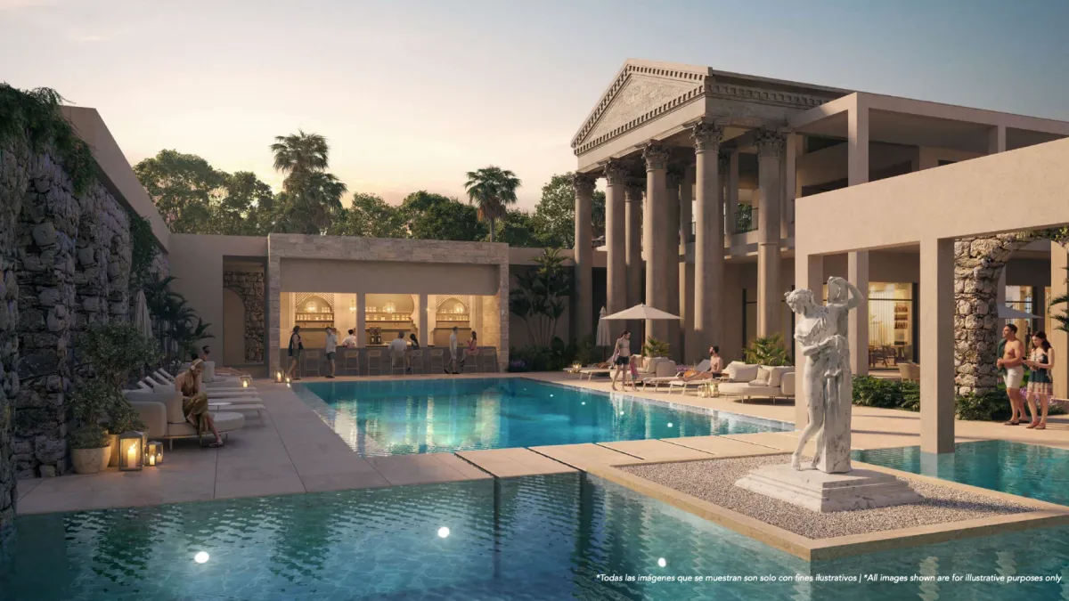 white and grey concrete building near swimming pool under clear sky during daytime