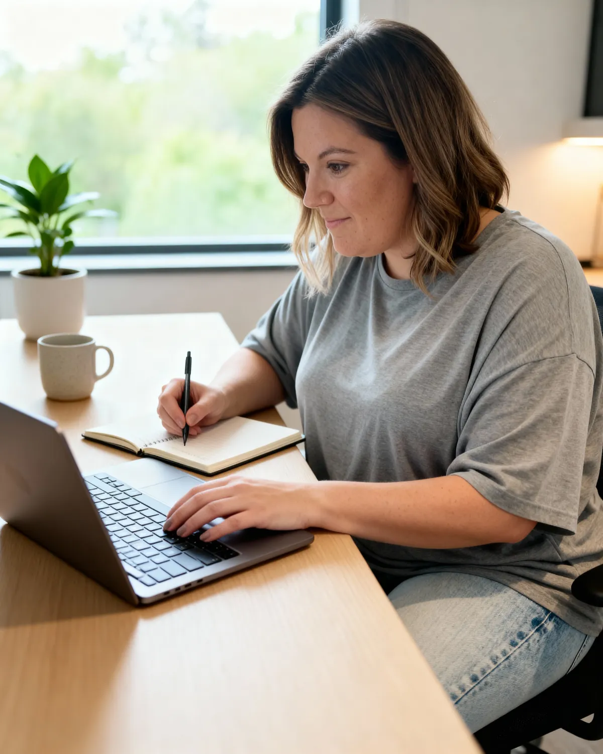 Alishia Nugent, founder of Valarity, writing notes beside her laptop