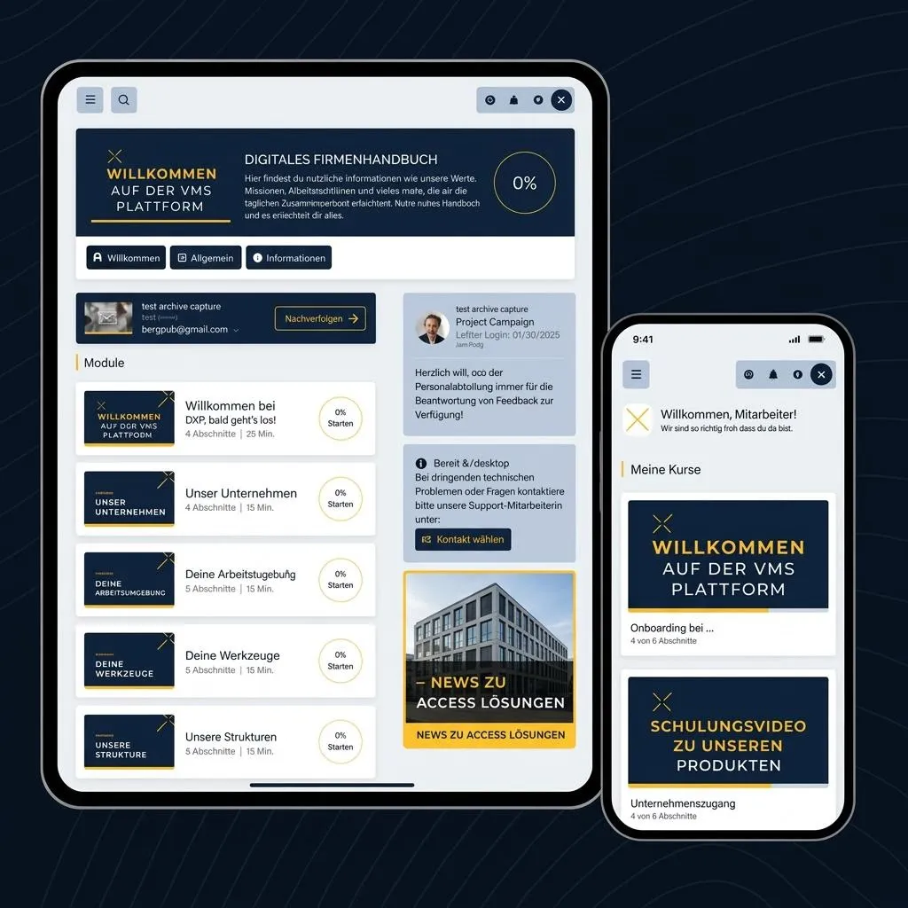 Digitales Firmenhandbuch Software Visualisierung mit goldenen Akzenten
