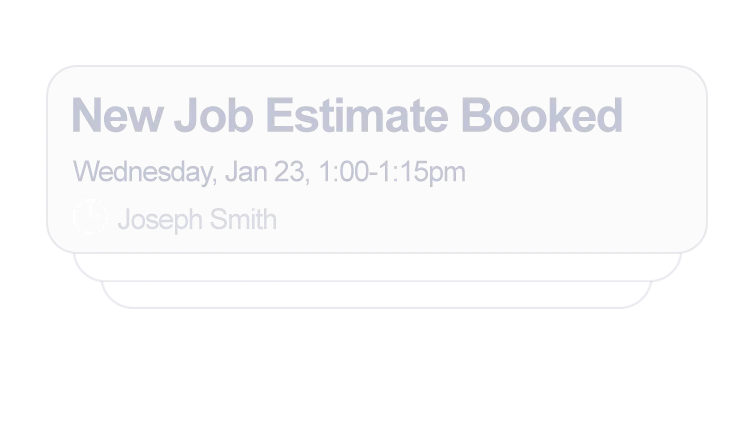 New job estimate booked notification with date and time details, emphasizing scheduling and task management for business automation.