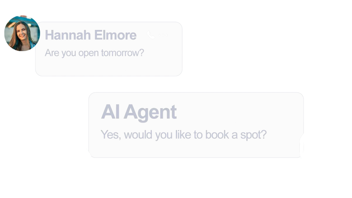 AI chat interface displaying conversation between a user named Hannah Elmore and an AI agent discussing appointment availability.