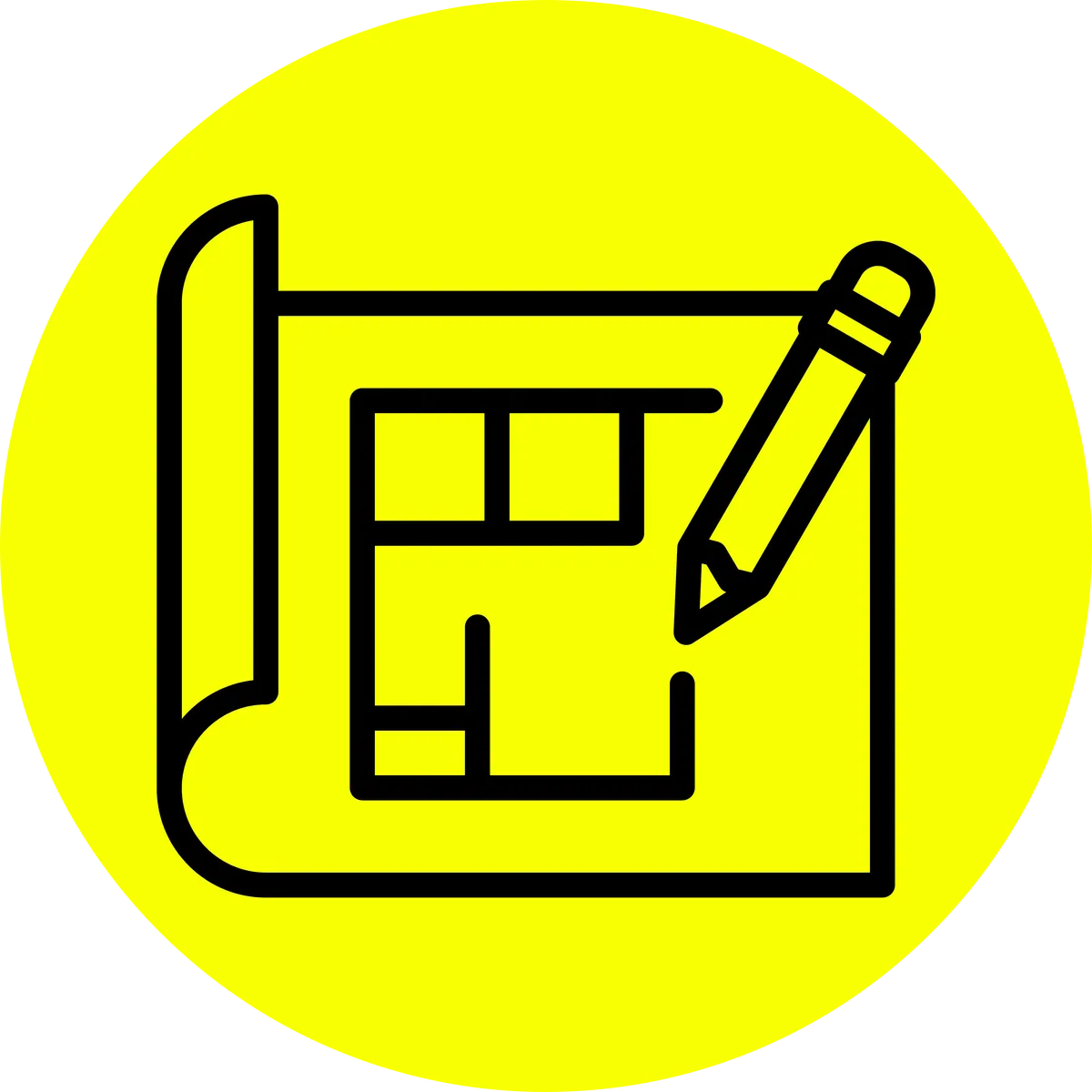 Floor plan and pencil icon