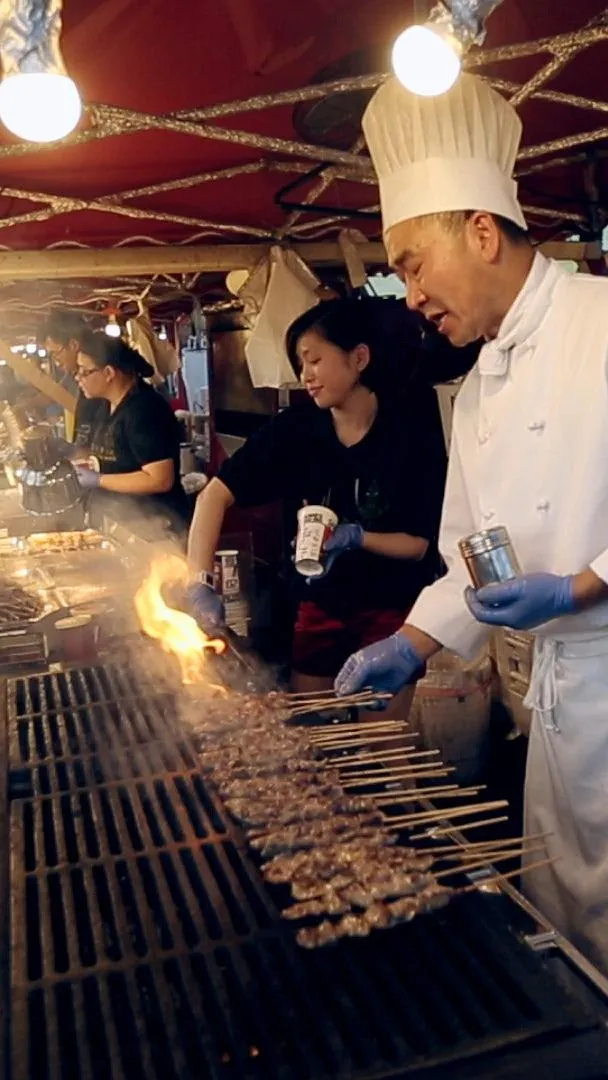 Chef James cooking skewers