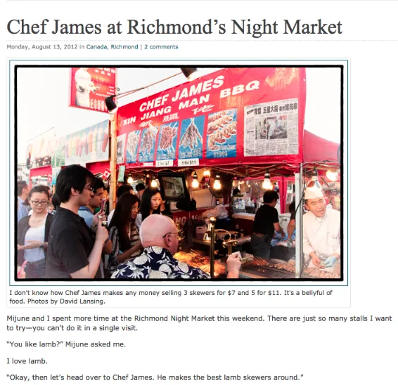 Online article review of Chef James