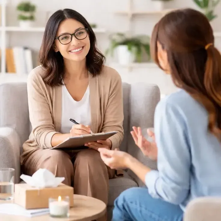 Deux femmes souriantes échangeant lors d’un accompagnement bien-être personnalisé SANTALGEN
