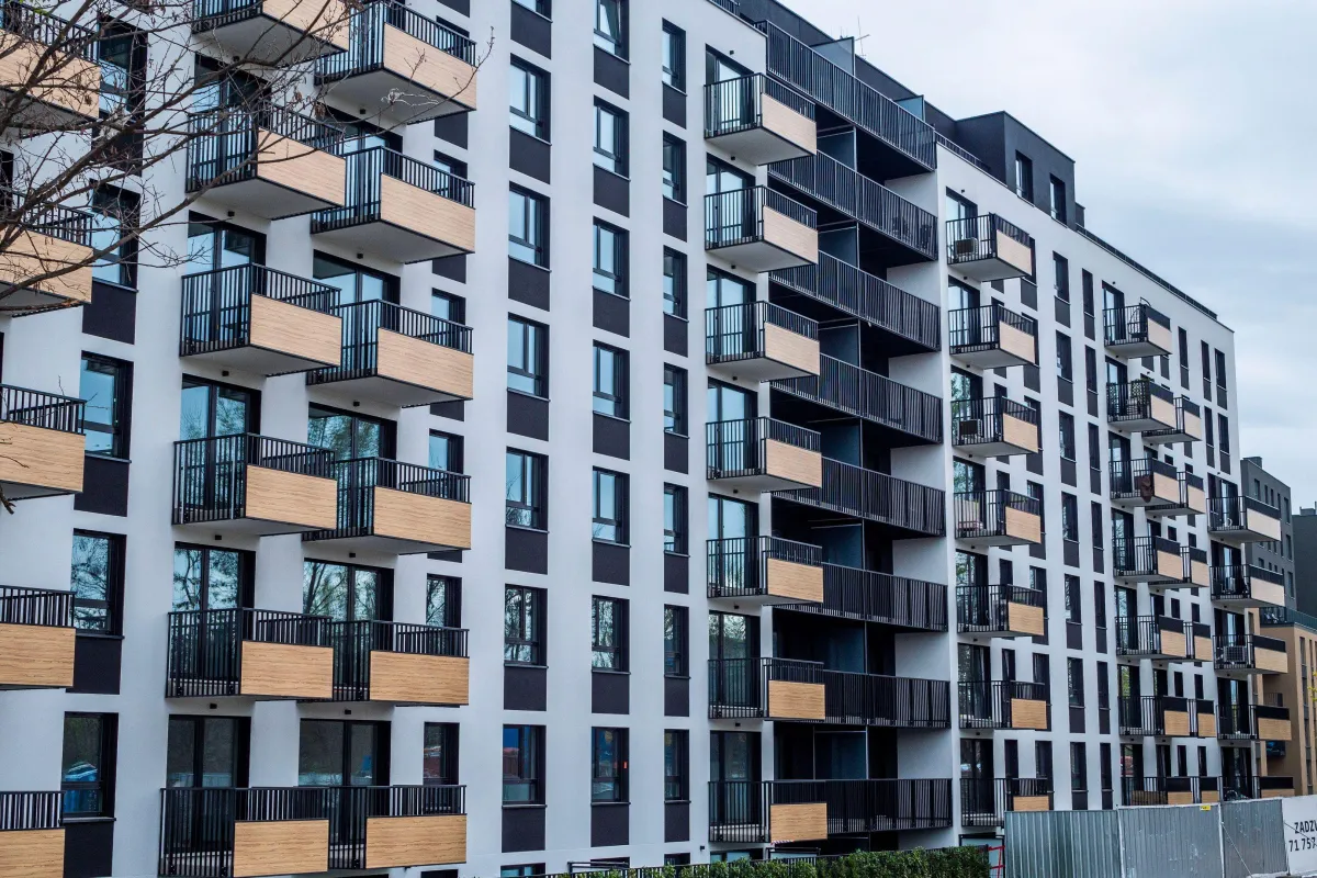 Contemporary apartment development with modern balconies