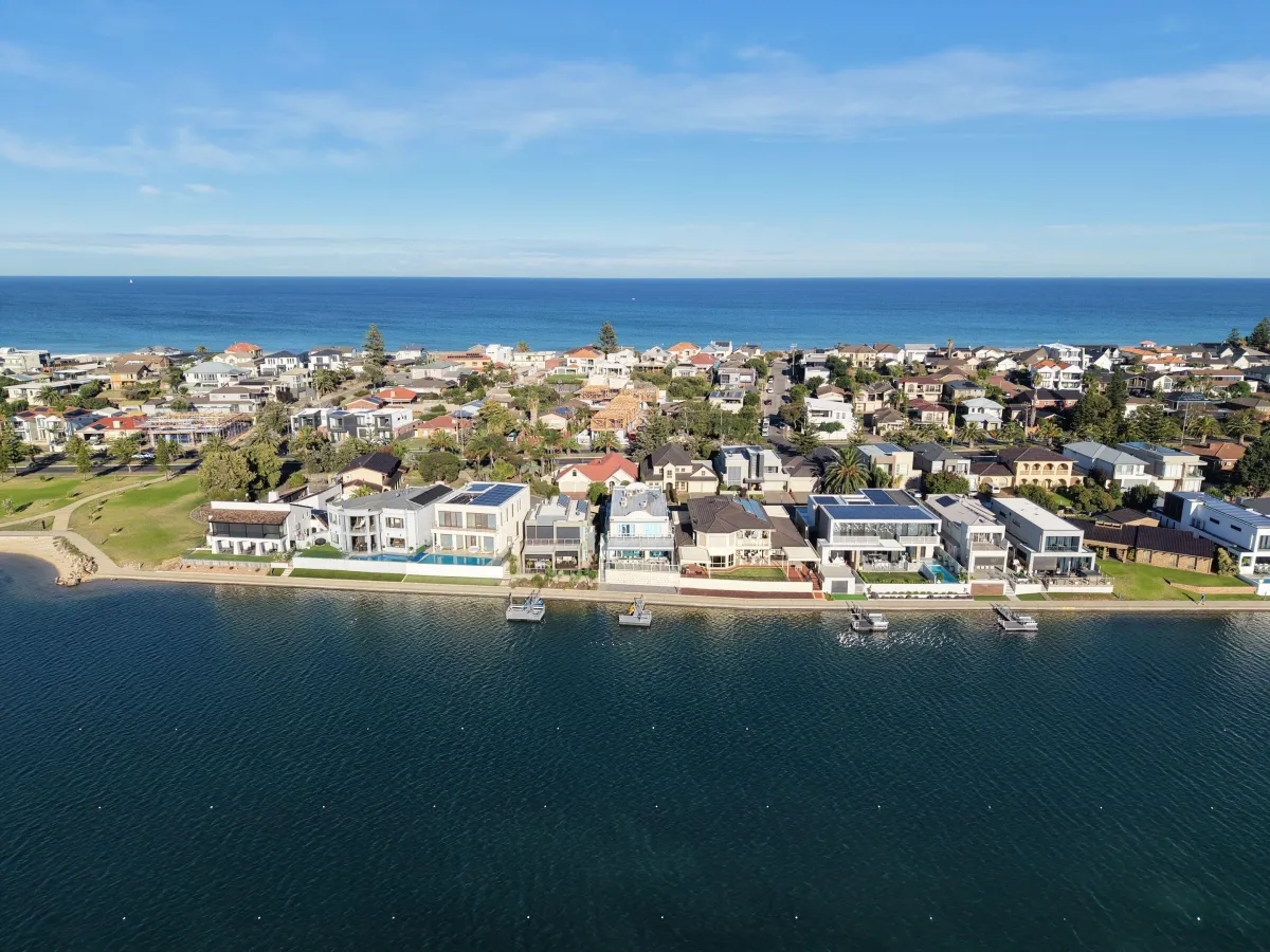 Aerial view of an Australian coastal residential neighbourhood