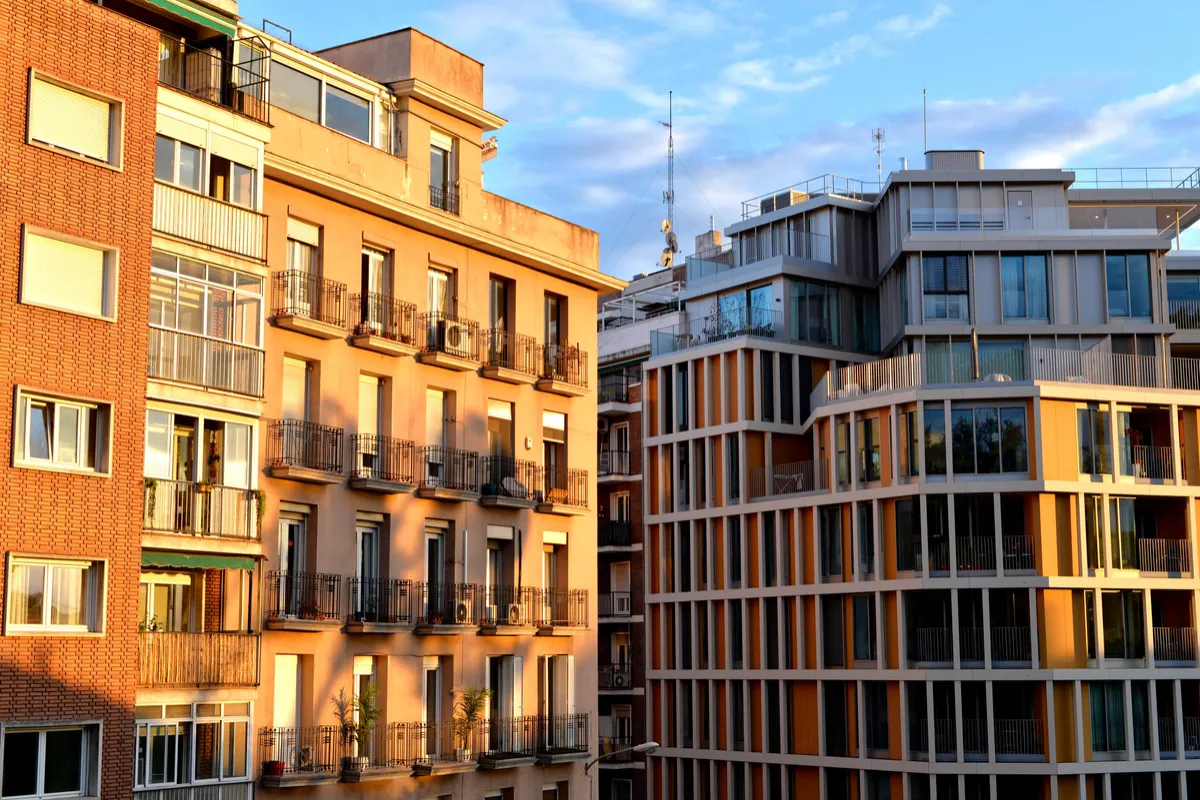 A mix of modern and traditional residential buildings