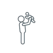 Gray line icon of a parent holding a baby, symbolizing a gentle and connected approach to sleep training with no crying, focused on building secure attachment and calm bedtime routines.