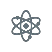 Gray science atom icon representing the research-based approach to creating a baby sleep schedule rooted in biological sleep needs and secure attachment.