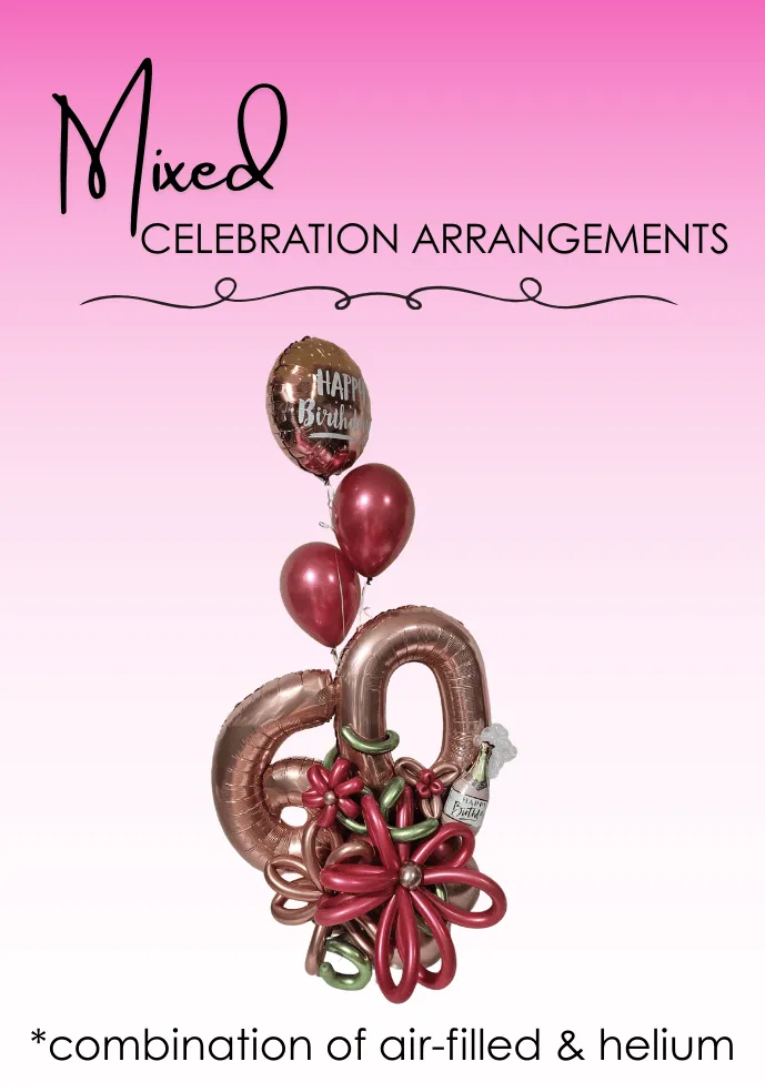 Mixed balloon arrangement with number balloons