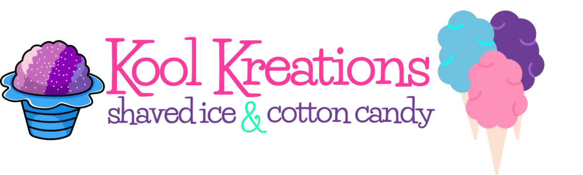 Kool Kreations shaved ice and cotton candy logo with colorful dessert graphics
