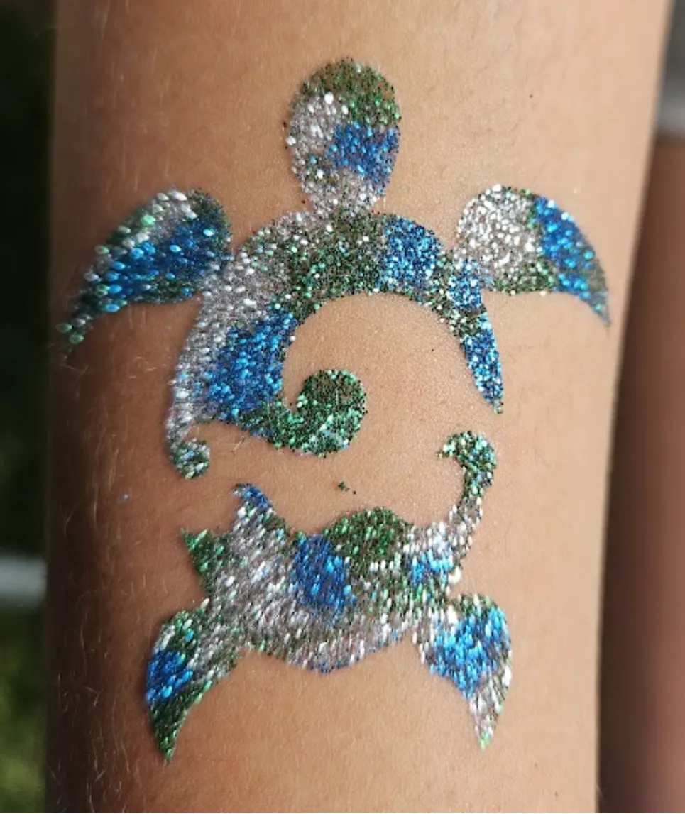 Glitter tattoo turtle design for kids party events