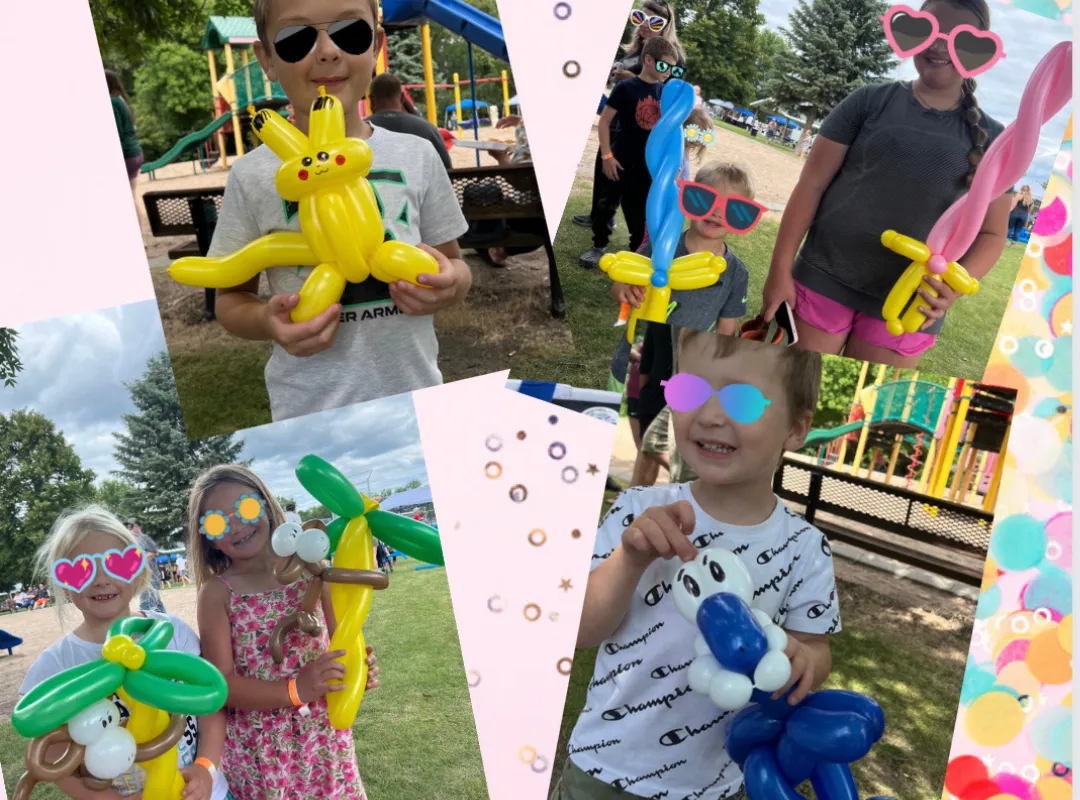 Kids with balloon animals at outdoor event