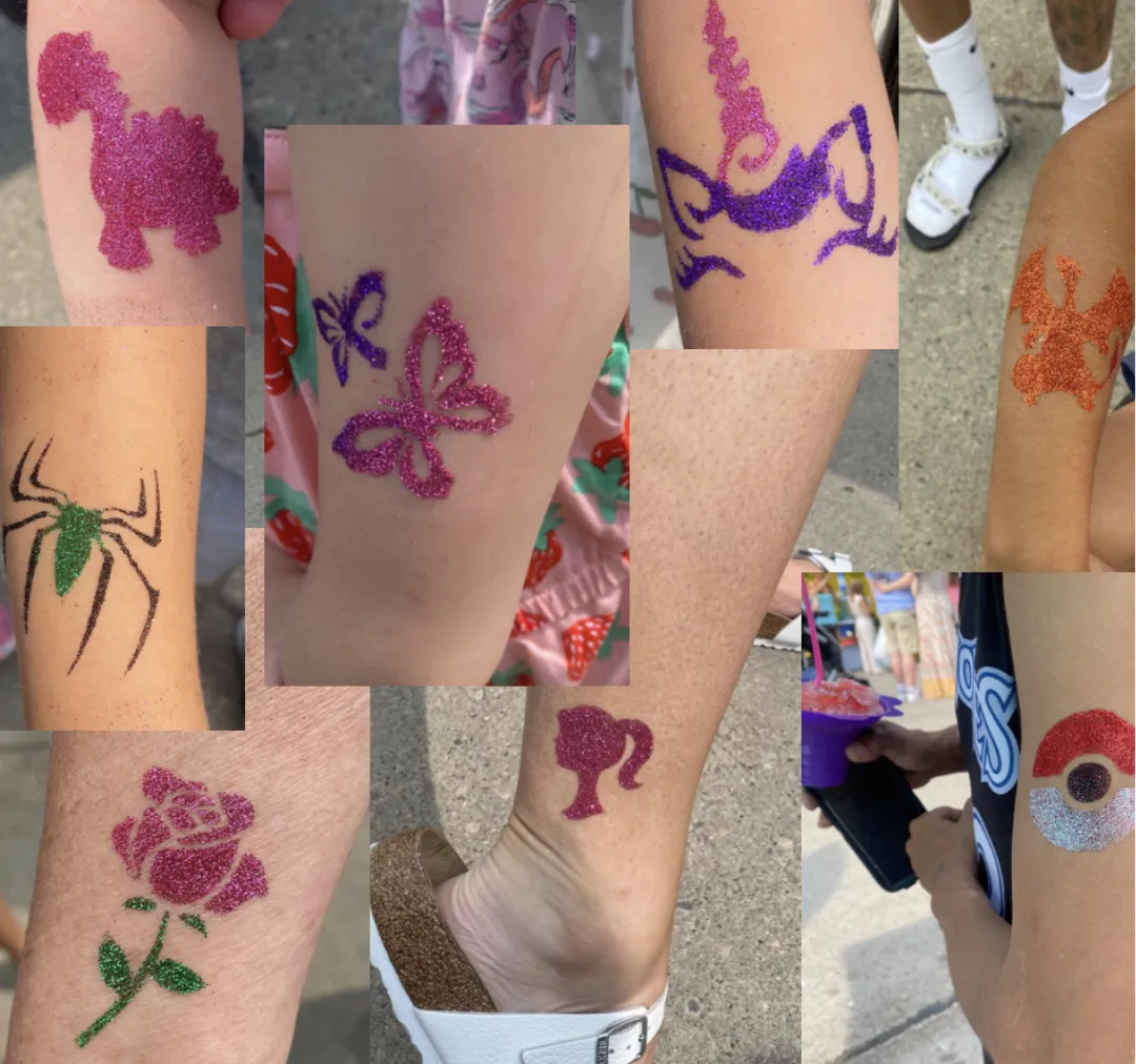 Kids glitter tattoos with fun designs for events