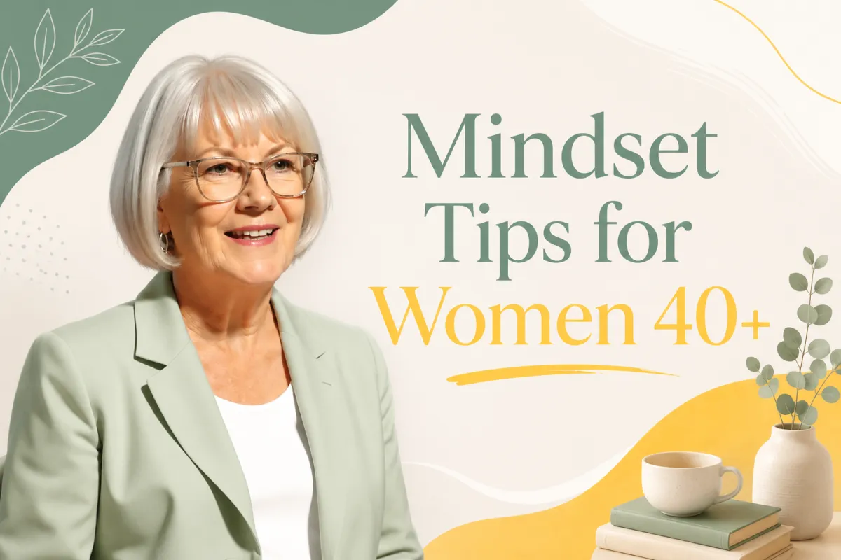 Woman over 40 contemplating stock market trading strategies