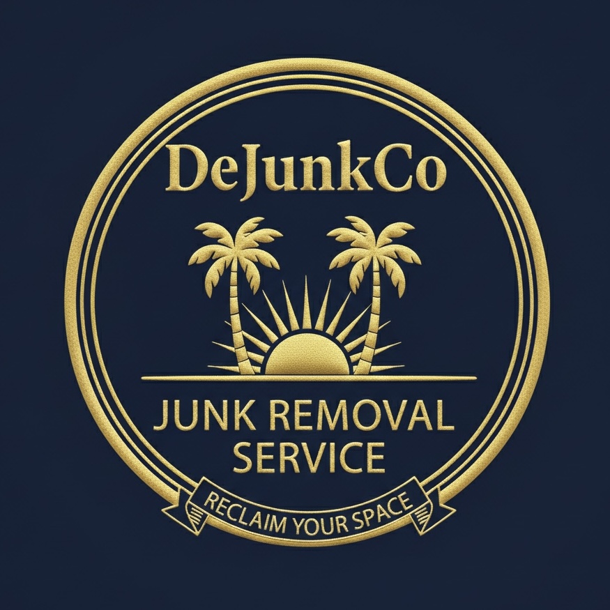 Junk-hauling crew loading items into a branded truck and dumpster