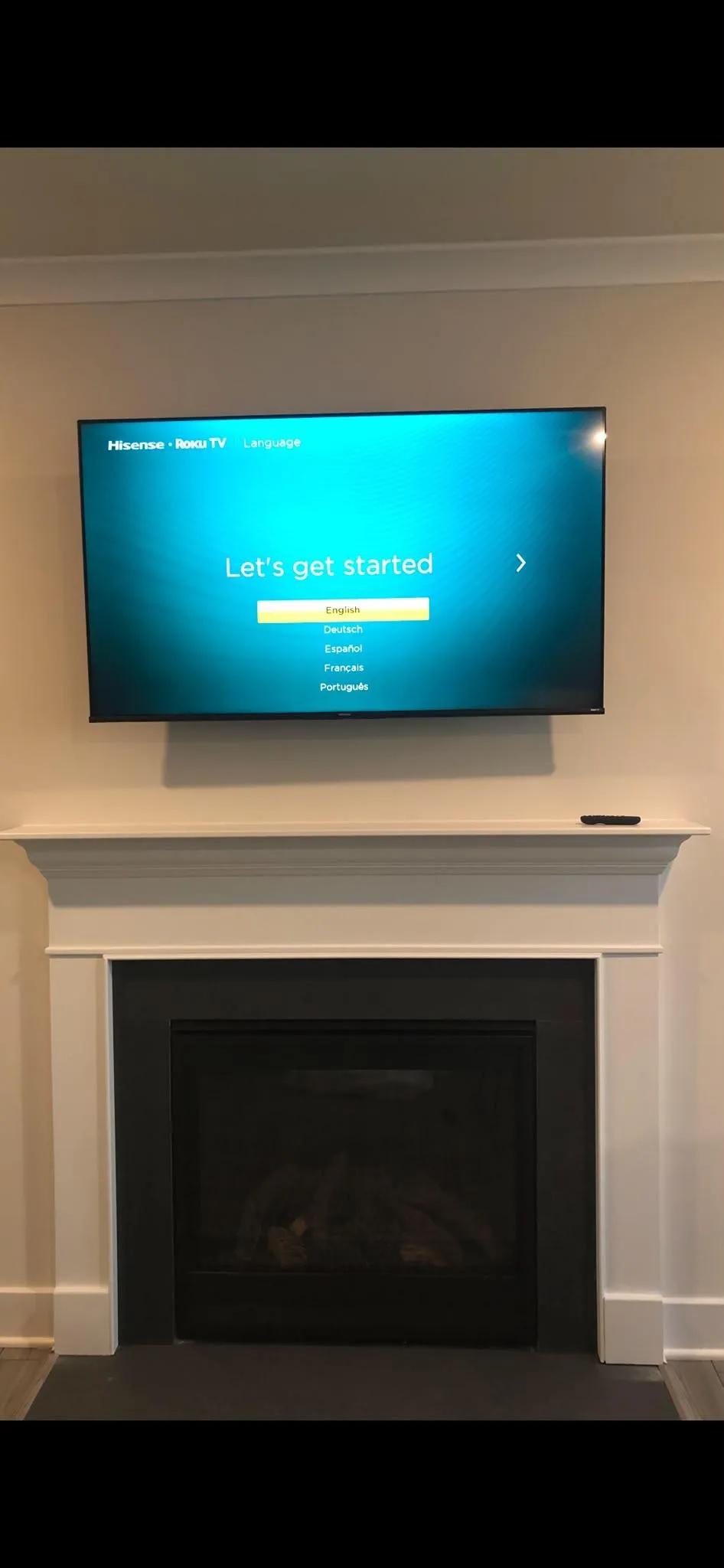 Television mounted above fireplace in Stephens City Virginia