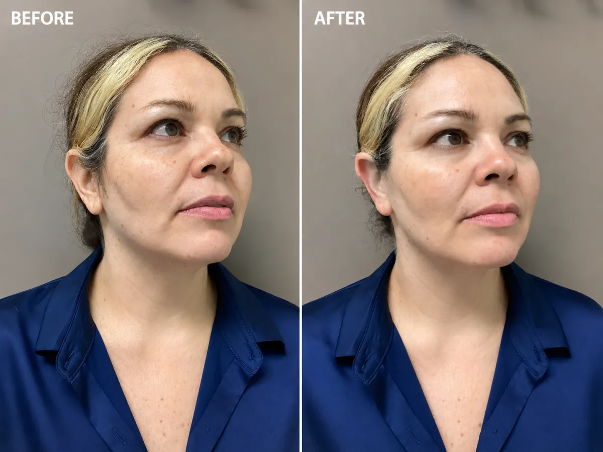 Before and after photos of XERF skin tightening treatment.