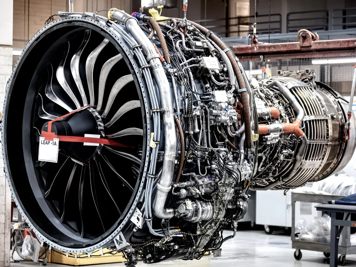 Jet engine in a manufacturing facility
