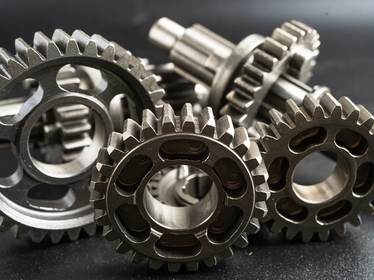 Close-up of precision metal gears