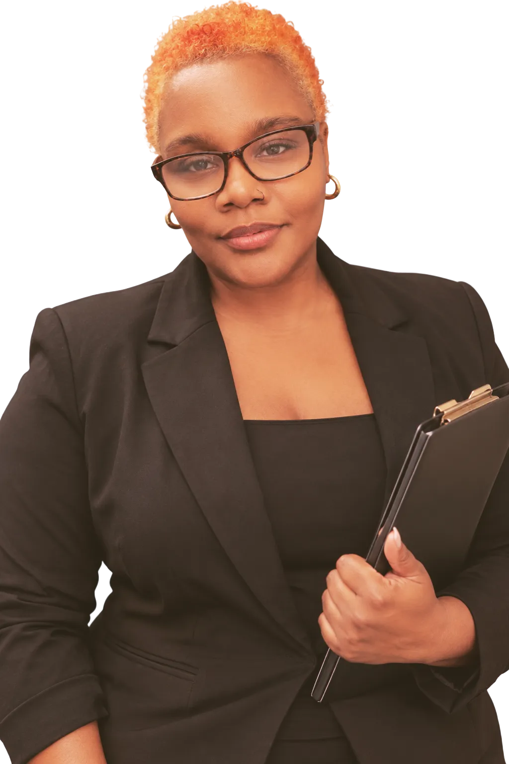 Confident modern tax professional holding a digital tablet with financial analytics software