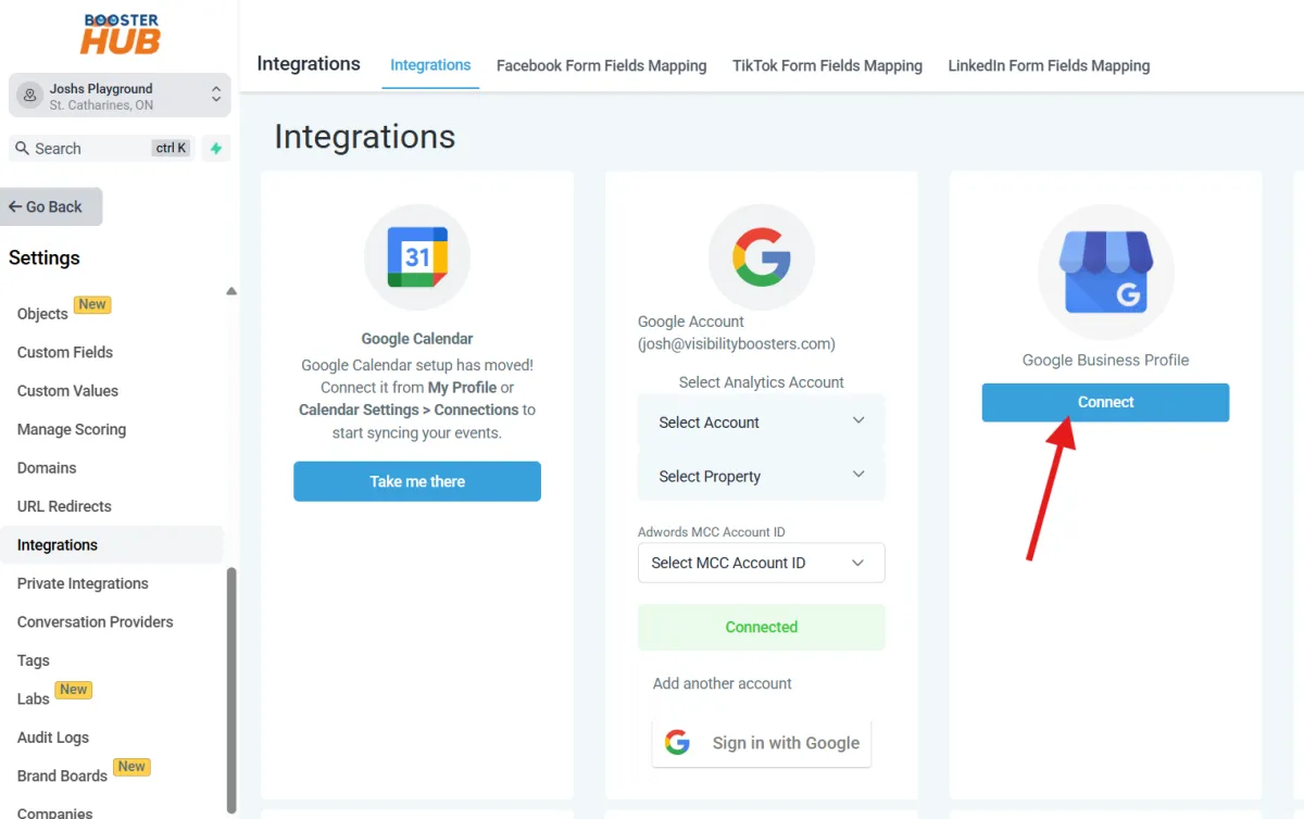 google my business CRM boosterhub niagara