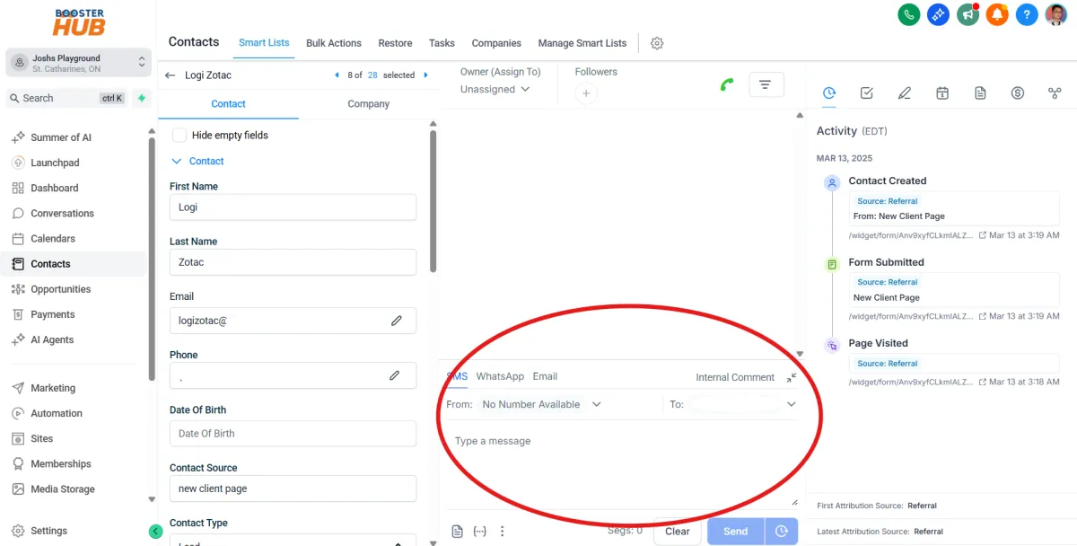 send sms CRM booster hub