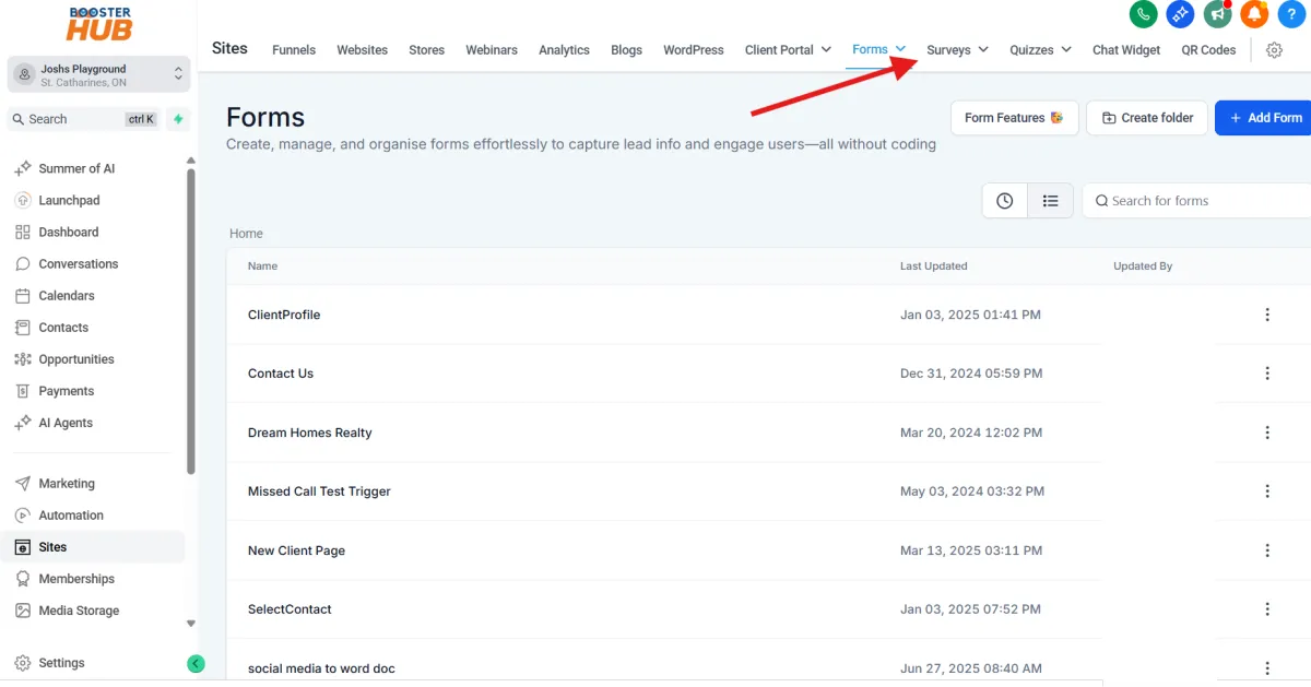 CRM forms and surveys niagara boosterhub