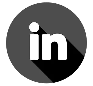 The LinkedIn logo with the letters "in" in white on a dark circular background with a shadow effect.