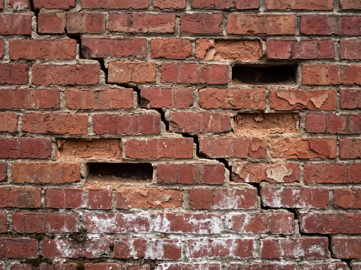 Brick wall after repair with replaced bricks and fresh repointed mortar joints