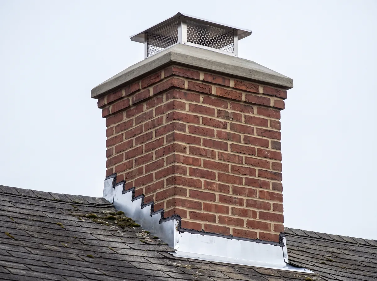 Brick chimney after rebuild with new crown, cap and flashing